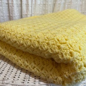 Yellow Knit/Crochet blanket - large yellow throw blanket - yellow home decor